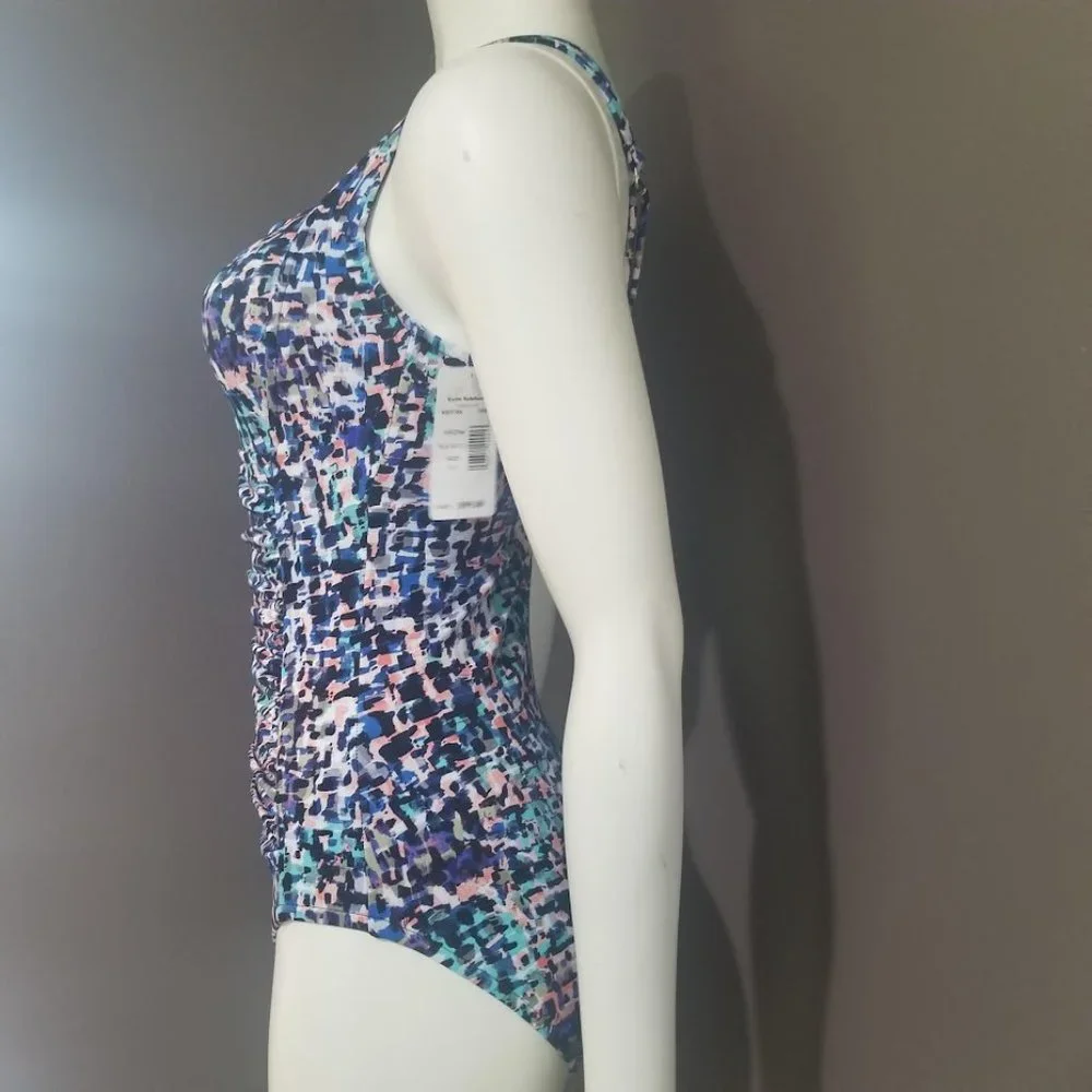 Swim Solutions Shirred-Front Tummy-Control One-Piece Swimsuit Size 10 - Picture 3 of 10